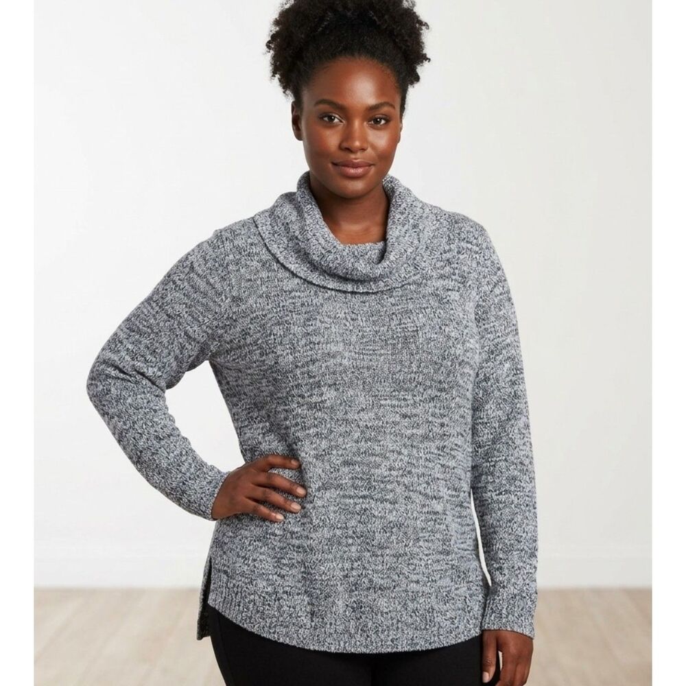 AGB Black & White Marled Knit Cowl Neck Sweater - Size XL